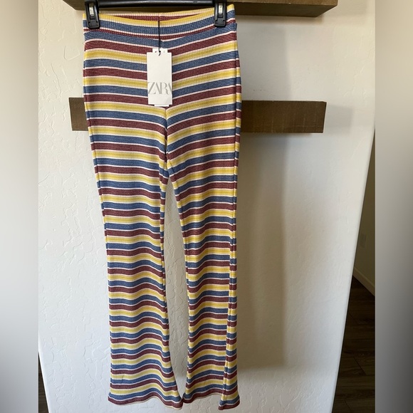 Zara| Beachy Knit Flare Pants in Neutral Stripes, Size Small, NWT•••Boho - Picture 2 of 14